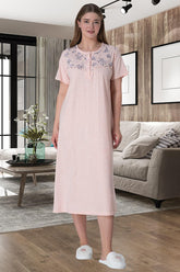 Patterned Plus Size Maternity & Nursing Nightgown Powder - 6027