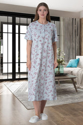 Flower Pattern Plus Size Maternity & Nursing Nightgown Blue - 6030