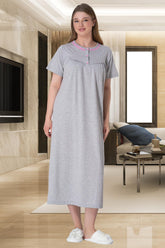 Polka Dot Plus Size Maternity & Nursing Nightgown Grey - 6040