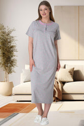 Pink Flowery Plus Size Maternity & Nursing Nightgown Grey - 6042