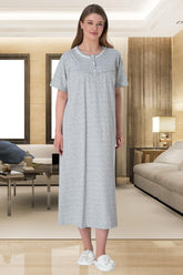 White Flowery Plus Size Maternity & Nursing Nightgown Grey - 6043