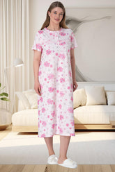 Pink Flower Plus Size Maternity & Nursing Nightgown Pink - 6045