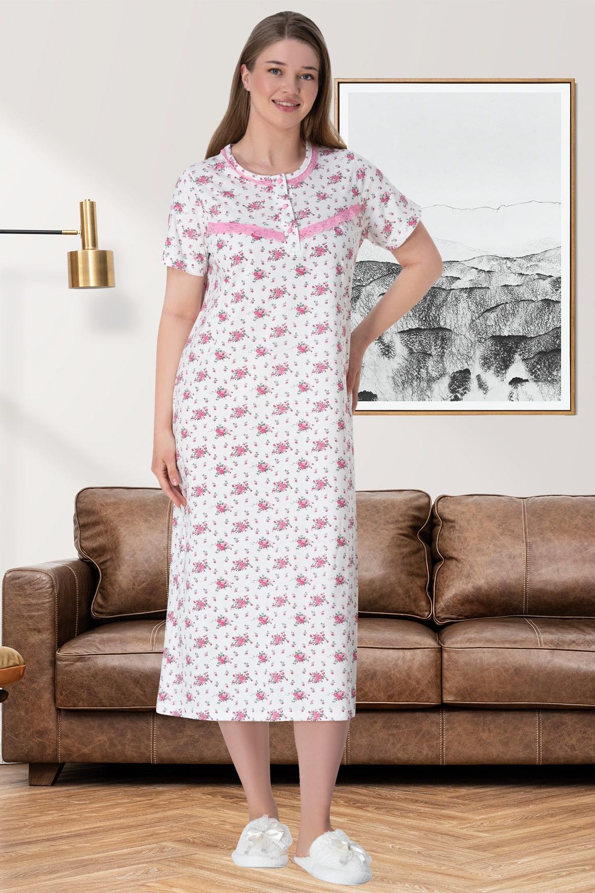 Flower Plus Size Maternity & Nursing Nightgown Pink - 6046