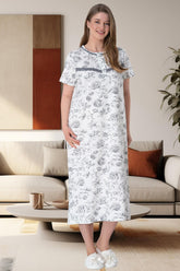 Flower Plus Size Maternity & Nursing Nightgown Grey - 6048