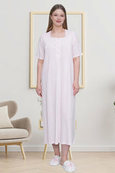 Guipure Collar Plus Size Maternity & Nursing Nightgown Pink - 6049