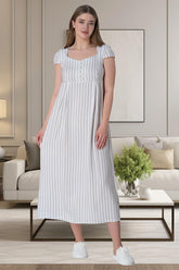 Stripe Woven Maternity & Nursing Nightgown Grey - 6050