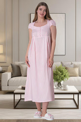 Stripe Woven Maternity & Nursing Nightgown Pink - 6050