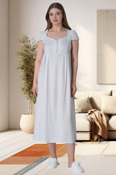 Striped Maternity & Nursing Nightgown Grey - 6052