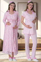 Lace Long Lez Lacy 4 Pieces Maternity & Nursing Set Pink - 6060