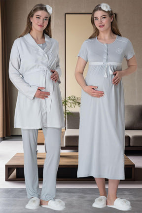 Bow Striped 4 Pieces Maternity & Nursing Set Grey - 6061