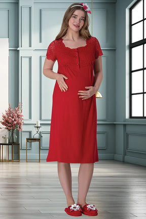 Lace Collar 4 Pieces Maternity & Nursing Set Red - 6062