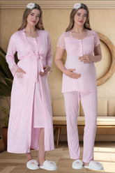 Lace Collar 4 Pieces Maternity & Nursing Set Pink - 6065