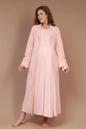 Lace Collar Maternity-Nursing Nightgown & Robe Set Pink - 608