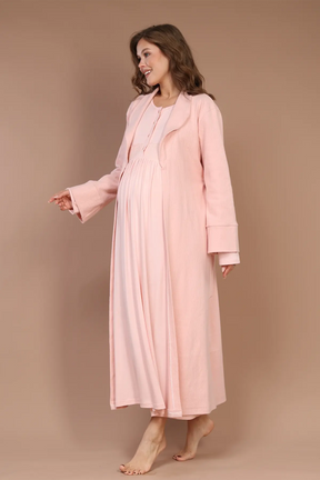 Lace Collar Maternity-Nursing Nightgown & Robe Set Pink - 608