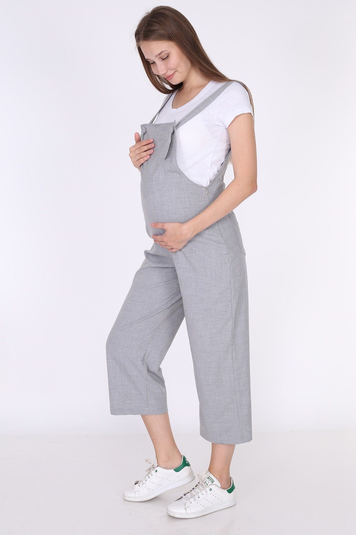 Cotton Maternity-Nursing Jumpsuit Grey - TT6100