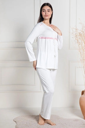 Cloud Patterned 3-Pieces Maternity & Nursing Pajamas With Robe Pink - 6100