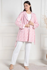 Cloud Patterned 3-Pieces Maternity & Nursing Pajamas With Robe Pink - 6100