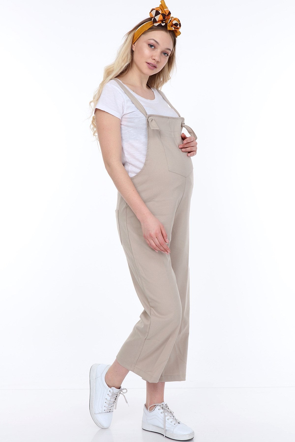 Cotton Maternity-Nursing Jumpsuit Beige - TT6101