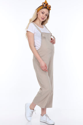 Cotton Maternity-Nursing Jumpsuit Beige - TT6101