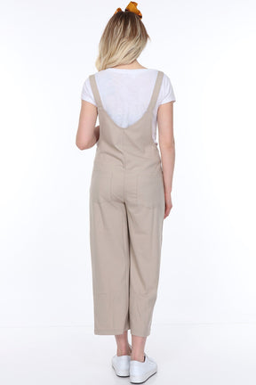 Cotton Maternity-Nursing Jumpsuit Beige - TT6101