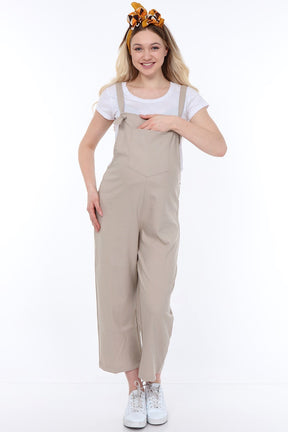 Cotton Maternity-Nursing Jumpsuit Beige - TT6101