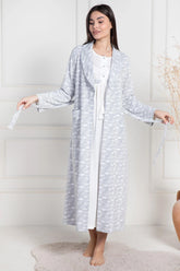 Cloud Patterned Maternity & Nursing Nightgown With Robe Grey - 6101