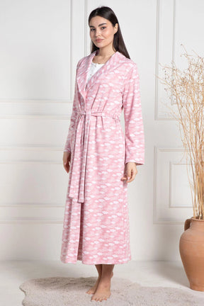 Cloud Patterned Maternity & Nursing Nightgown With Robe Pink - 6101