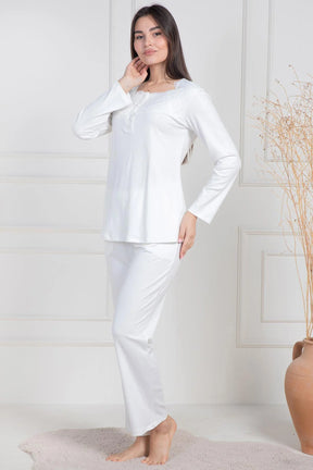 Lace Collar Maternity & Nursing Pajamas Ecru - 6104