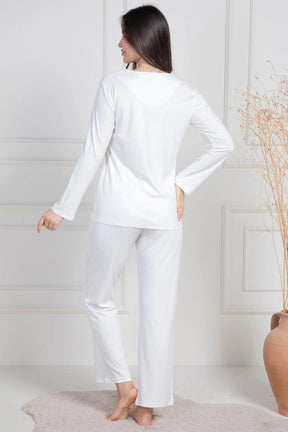 Lace Collar Maternity & Nursing Pajamas Ecru - 6104