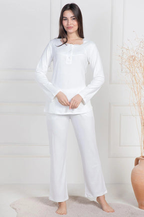 Lace Collar Maternity & Nursing Pajamas Ecru - 6104