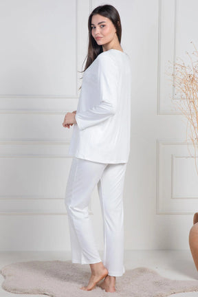 Lace Collar Buttoned Maternity & Nursing Pajamas Ecru - 6105