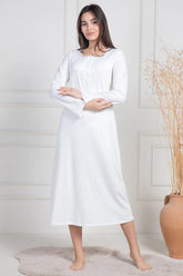 Lace Collar Maternity & Nursing Nightgown Ecru - 6106