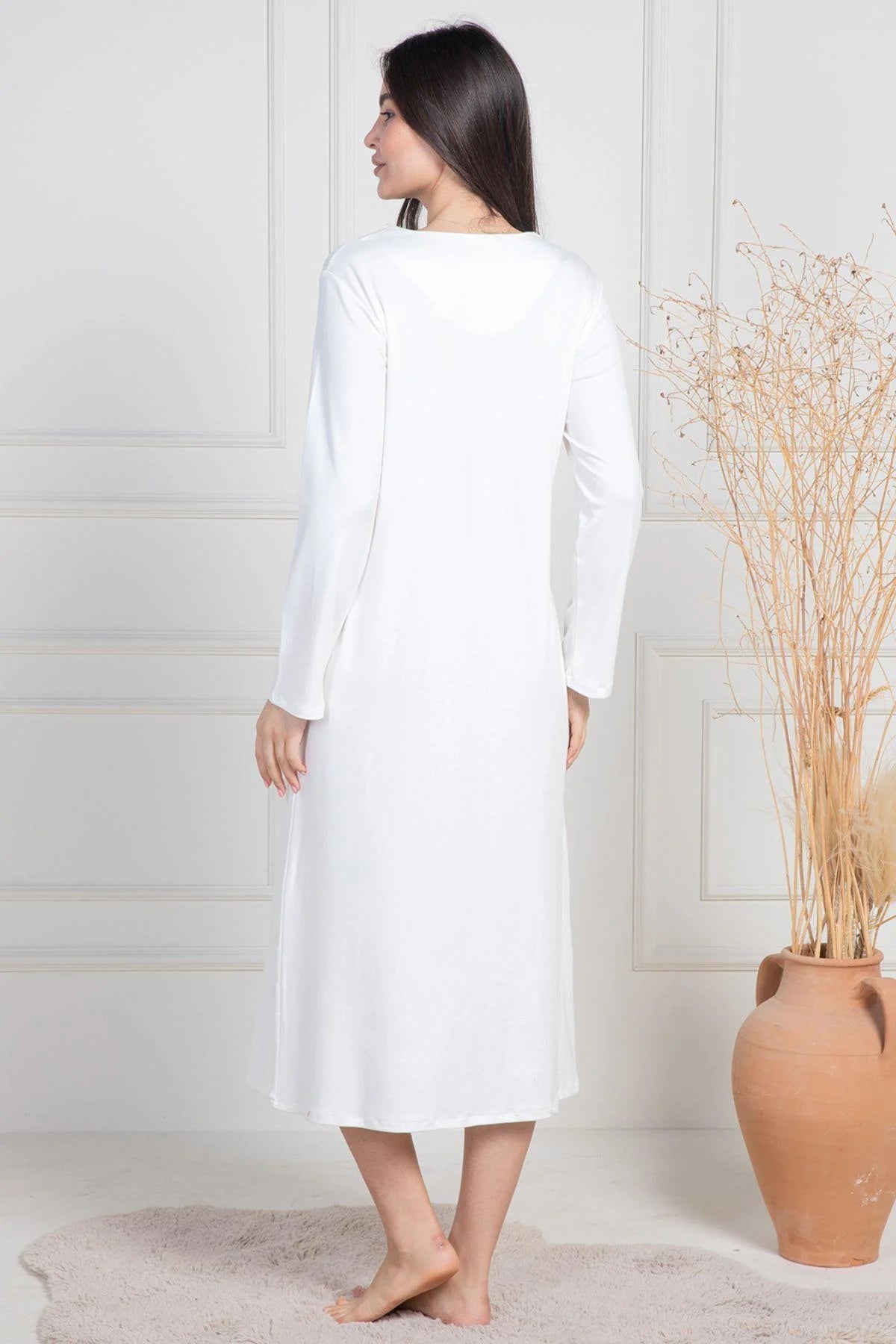 Lace Collar Maternity & Nursing Nightgown Ecru - 6106