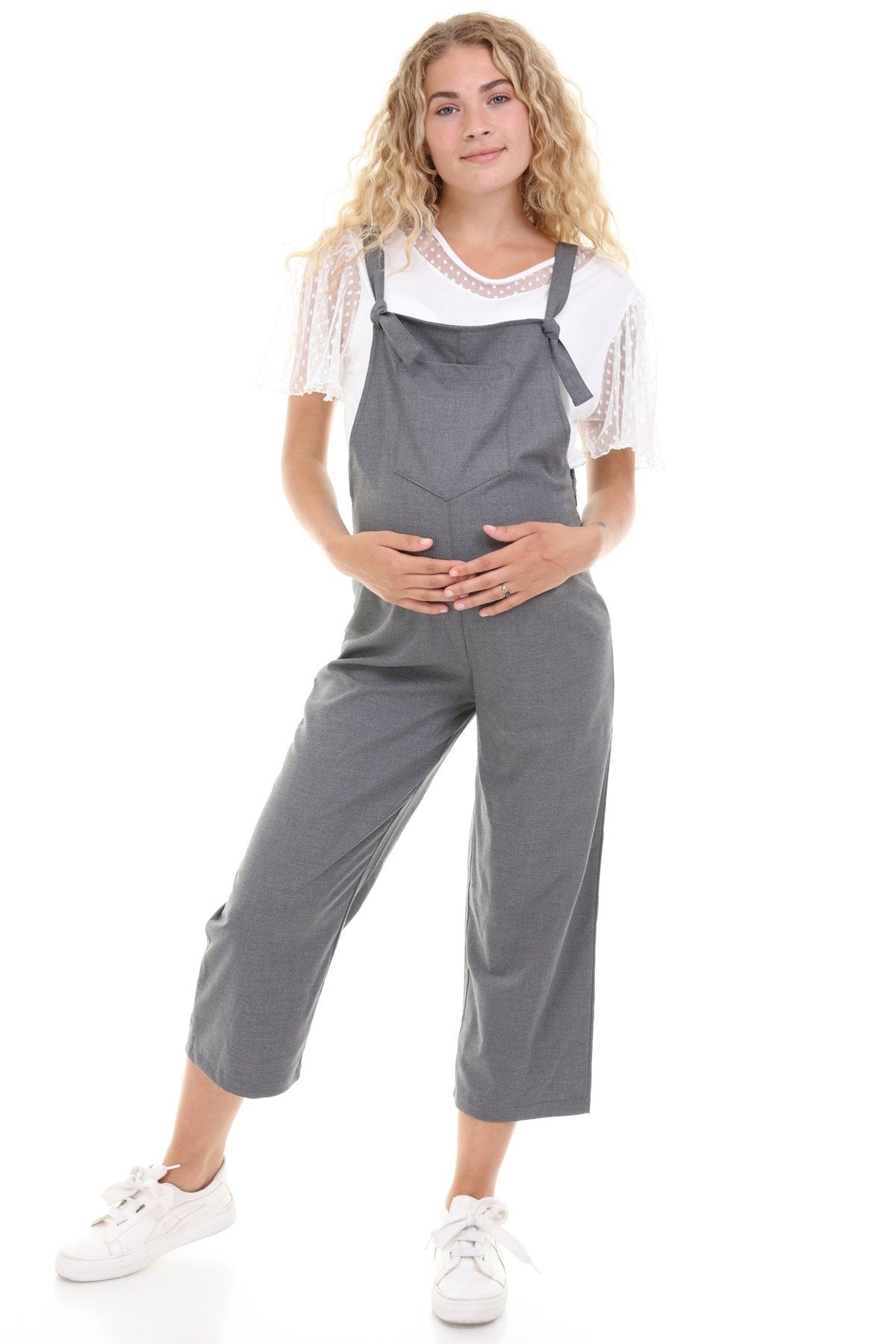 Cotton Maternity-Nursing Jumpsuit Charcoal - TT6106