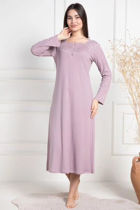 Lace Collar Maternity & Nursing Nightgown Dried Rose - 6106