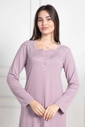 Lace Collar Maternity & Nursing Nightgown Dried Rose - 6106