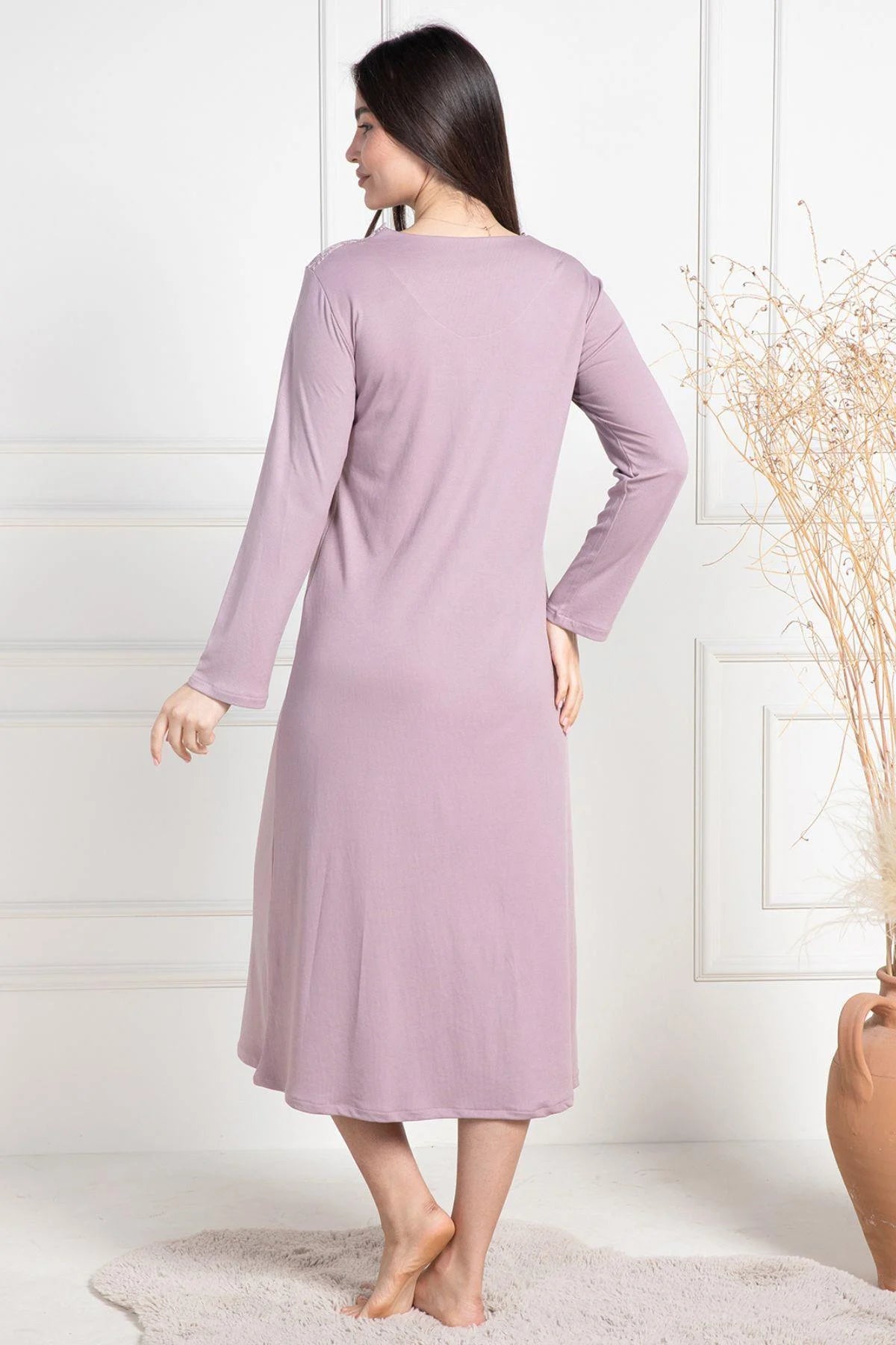 Lace Collar Maternity & Nursing Nightgown Dried Rose - 6106