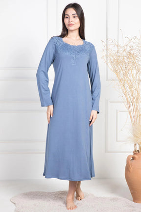 Lace Collar Maternity & Nursing Nightgown Indigo - 6106