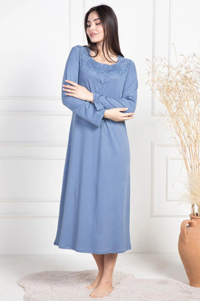 Lace Collar Maternity & Nursing Nightgown Indigo - 6106