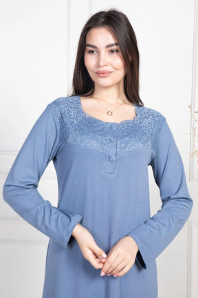 Lace Collar Maternity & Nursing Nightgown Indigo - 6106