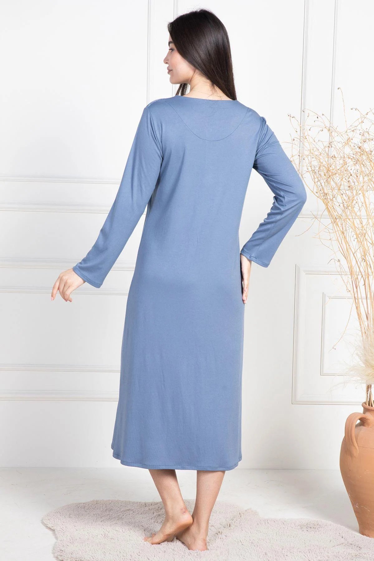 Lace Collar Maternity & Nursing Nightgown Indigo - 6106