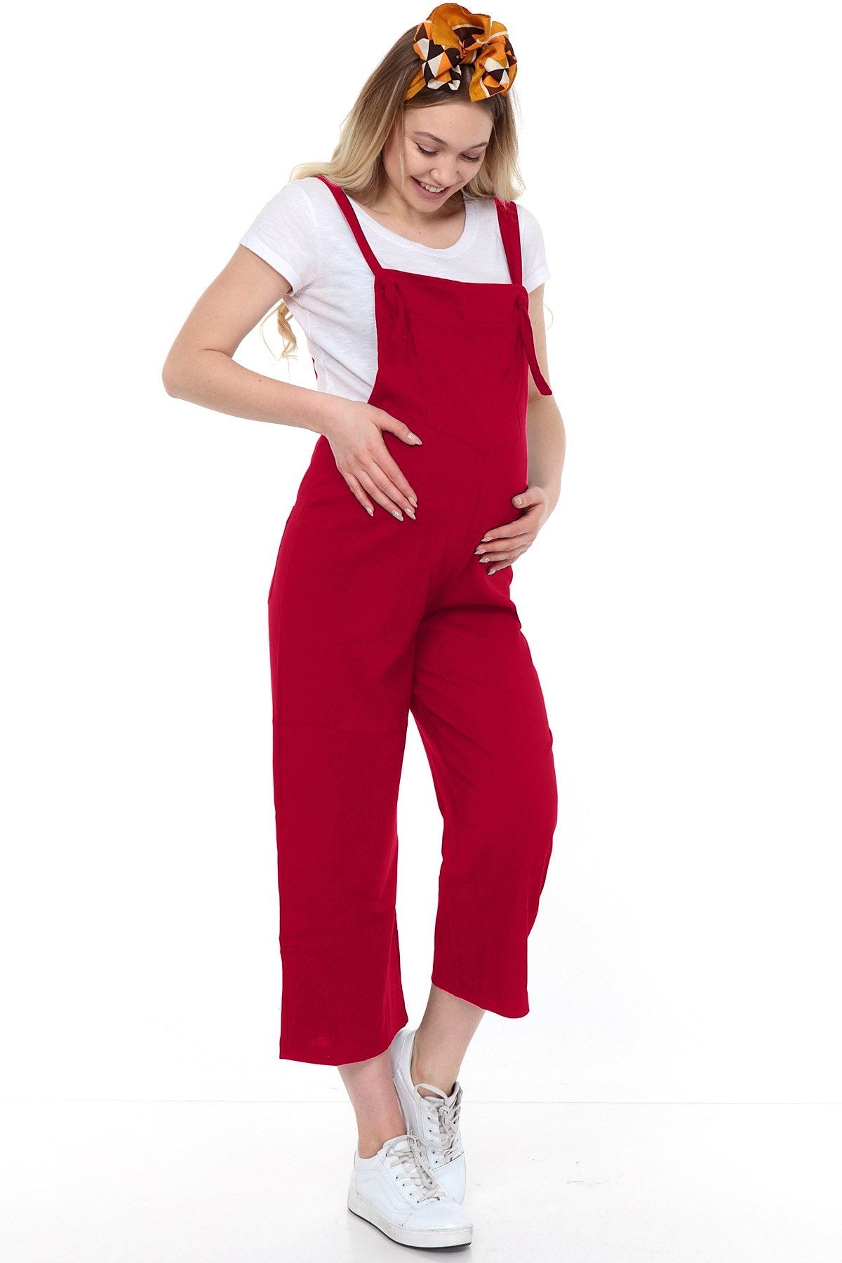 Cotton Maternity-Nursing Jumpsuit Claret Red - TT6107