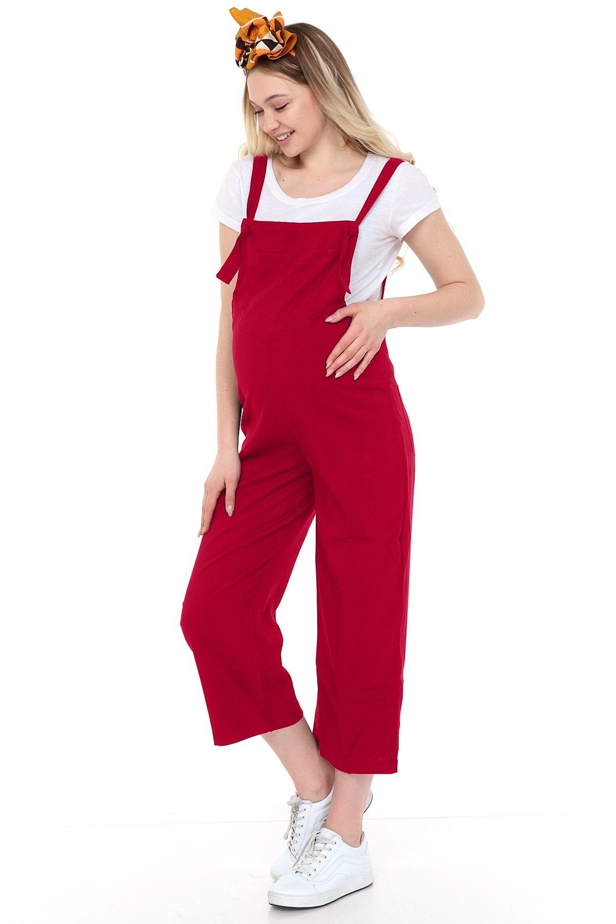 Cotton Maternity-Nursing Jumpsuit Claret Red - TT6107