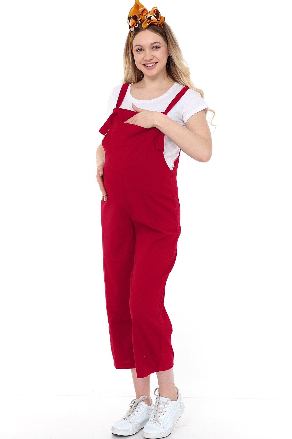 Cotton Maternity-Nursing Jumpsuit Claret Red - TT6107