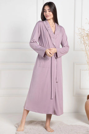 Lace Collar Maternity Robe Dried Rose - 6107