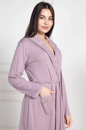 Lace Collar Maternity Robe Dried Rose - 6107