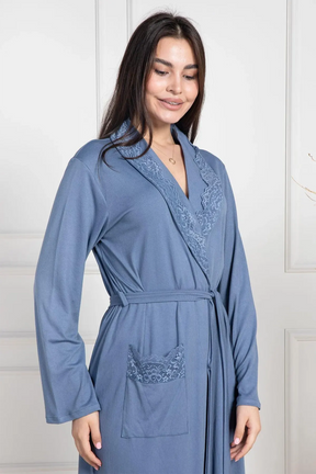 Lace Collar Maternity Robe Indigo - 6107