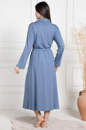 Lace Collar Maternity Robe Indigo - 6107