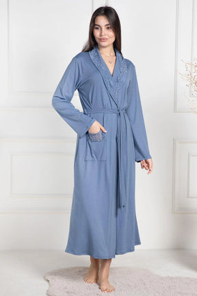 Lace Collar Maternity Robe Indigo - 6107