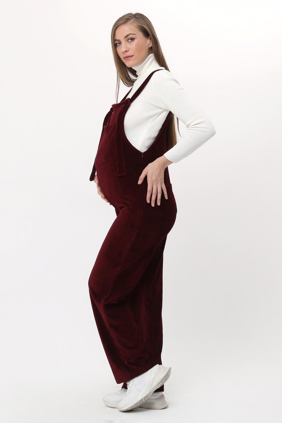 Velvet Maternity-Nursing Jumpsuit Claret Red - TT6113